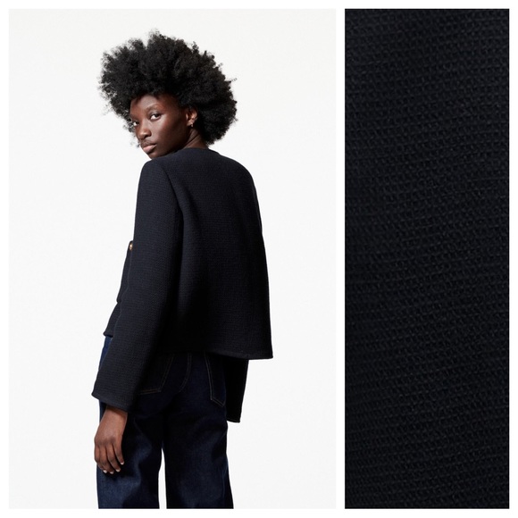 NWOT. Zara Navy Blue Textured Wool Blend Metal Buttons Jacket. Size M. - Picture 5 of 11